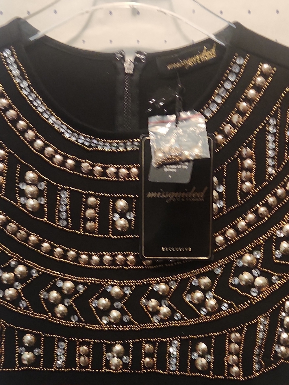 Missguided Black Embellished Beaded Crop Top Blouse 6